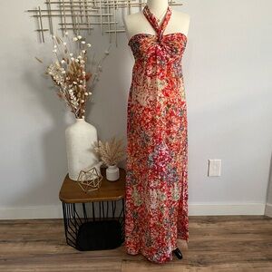[Xhilaration] Target Floral Halter Tie Neckline Maxi Dress